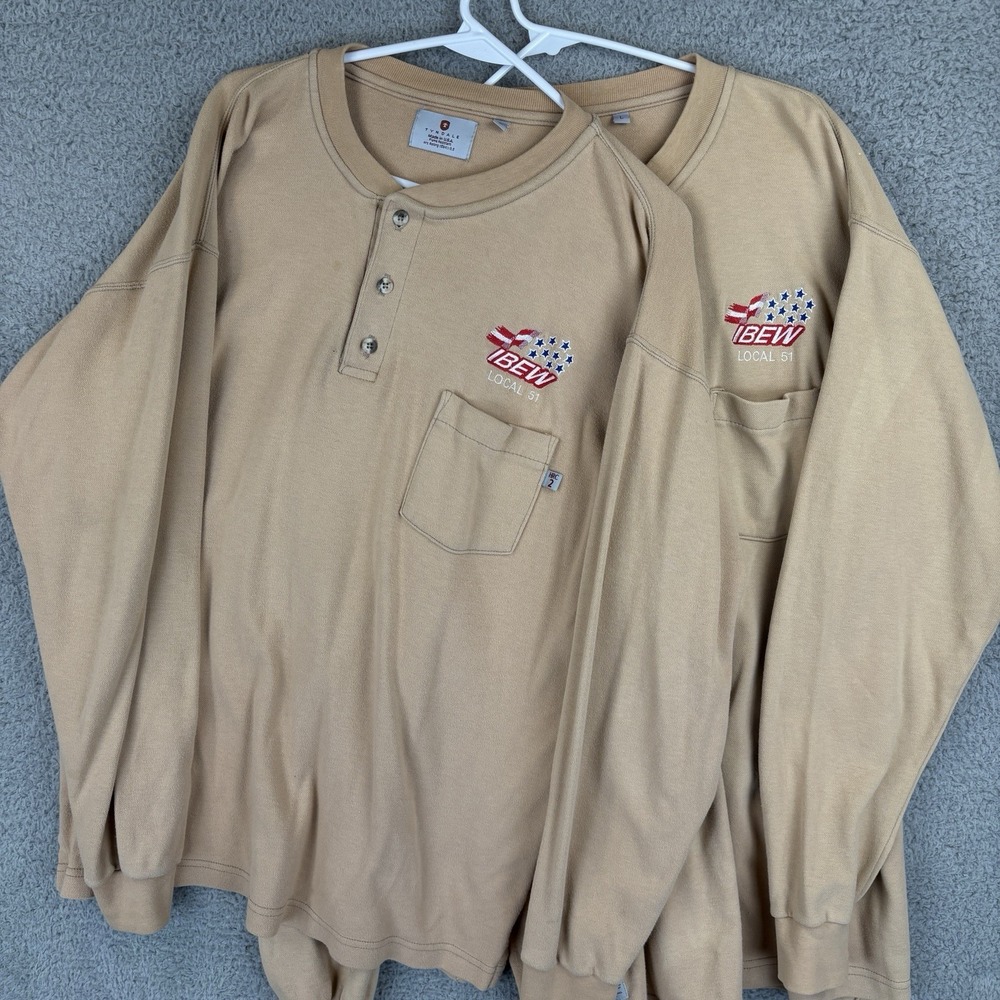 Tyndale FR Flame Resistant Thermal Henley Shirt Lot of 2 Mens Large Beige USA